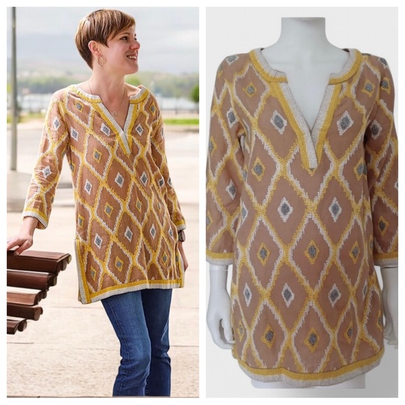 Calypso St. Barth Tops - 107 Calypso St Barth Linen Beaded Tunic Top